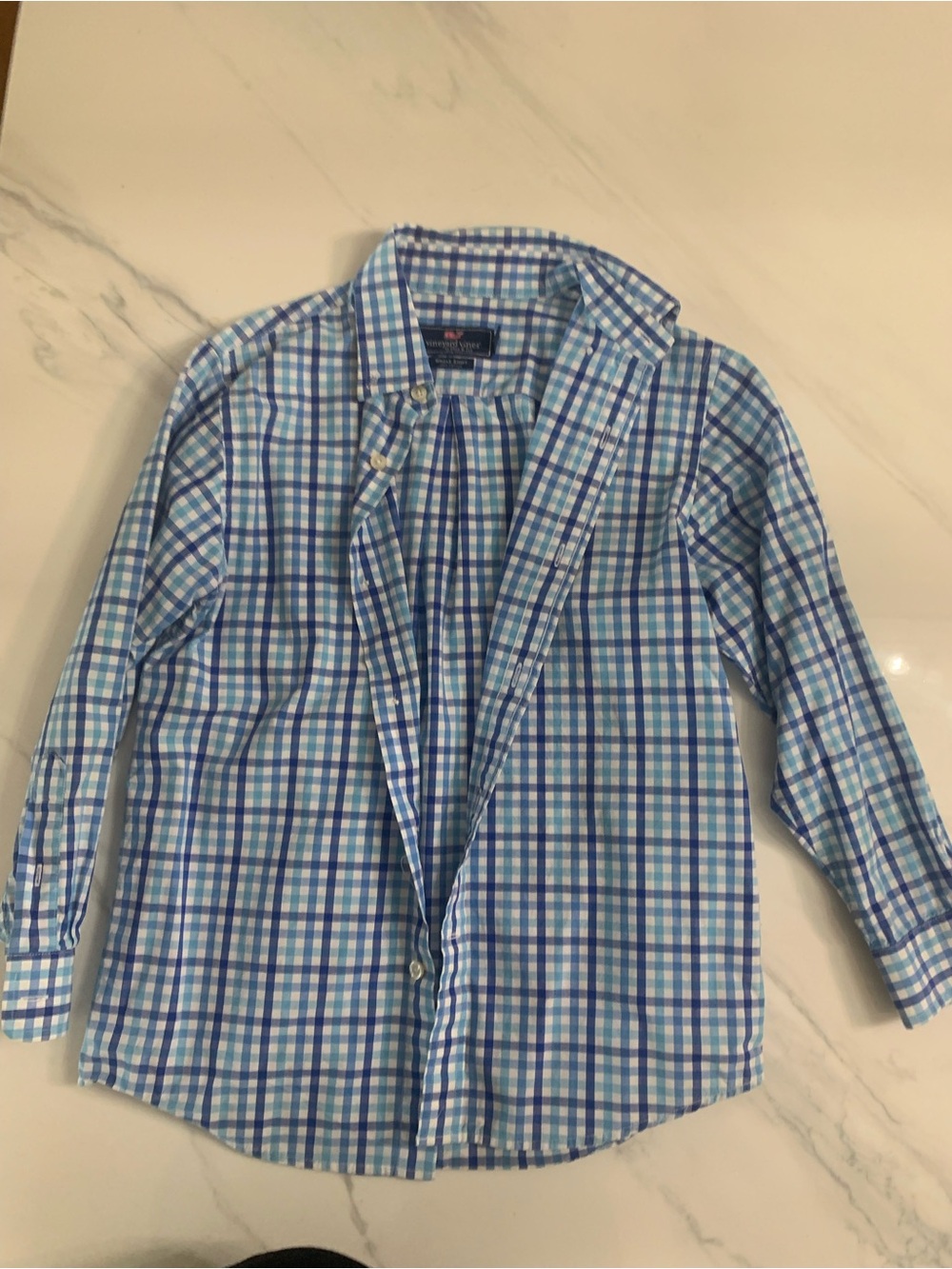 Vineyard Vines Boys Plaid Button-Down Shirt - Light Blue & Navy